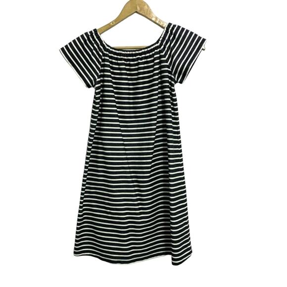 Madewell Black and White Striped Short Sleeve Off Shoulder Mini Dress - Picture 2 of 8